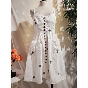 Collectif London Cactus Button Swing Dress Size 10 Southwestern Pinup Pockets